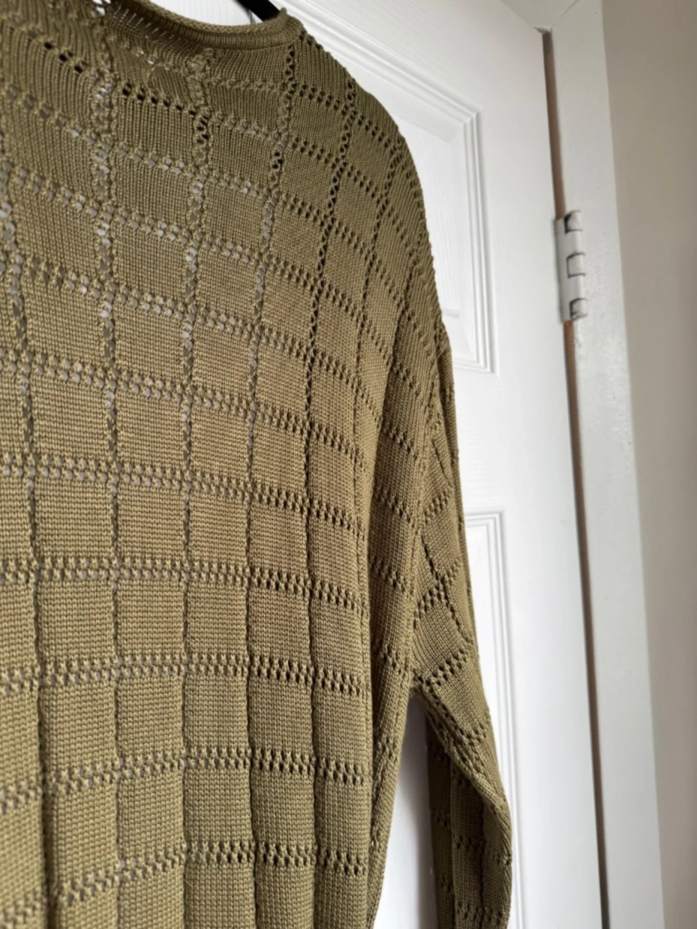 Future Collective Olive Green Pointelle Knit Belted Cardigan Sweater Size S